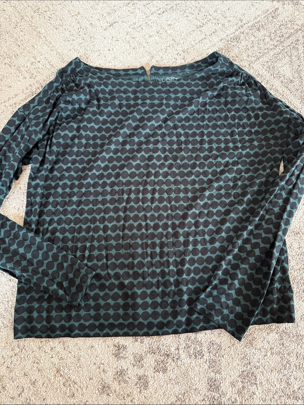 LOFT Teal & Black Long Sleeve Dot-Pattern Top